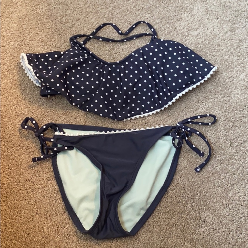 navy polkadot bikini